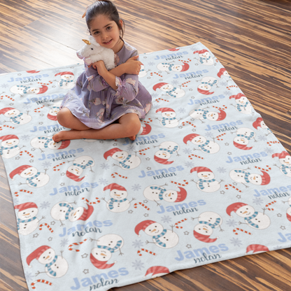 Personalised Christmas Snowman Name Blanket - Gift for Kids