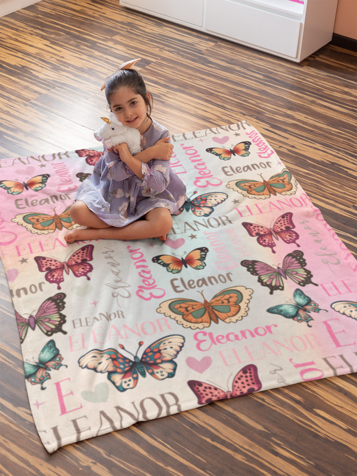 Personalized Boho Butterfly Name Blanket - Gift for Family