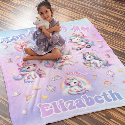 Personalised Custom Unicorn Girl Name Blankets - Gift for Kids