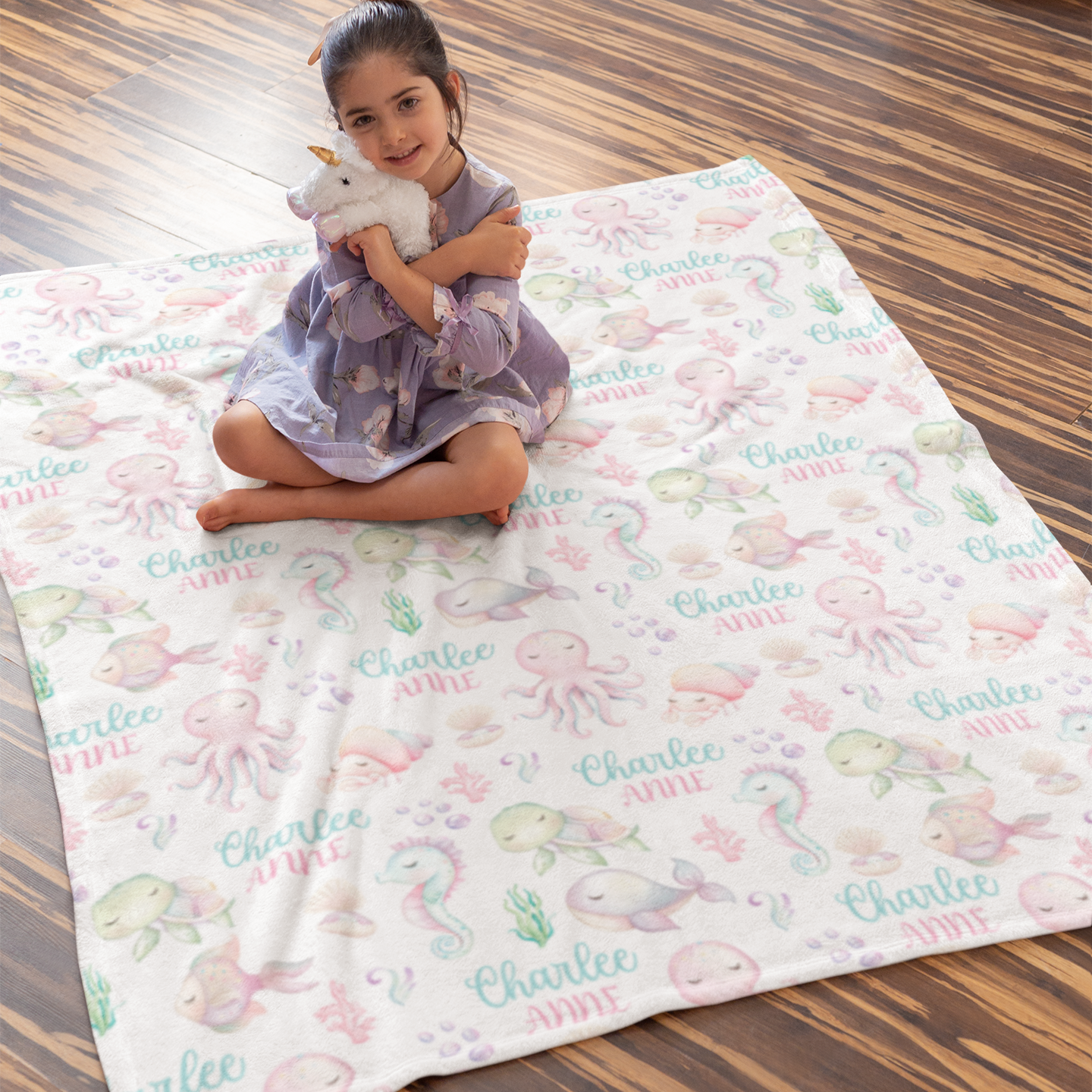 Personalised Custom Ocean Girl Name Blankets - Gift for Kids