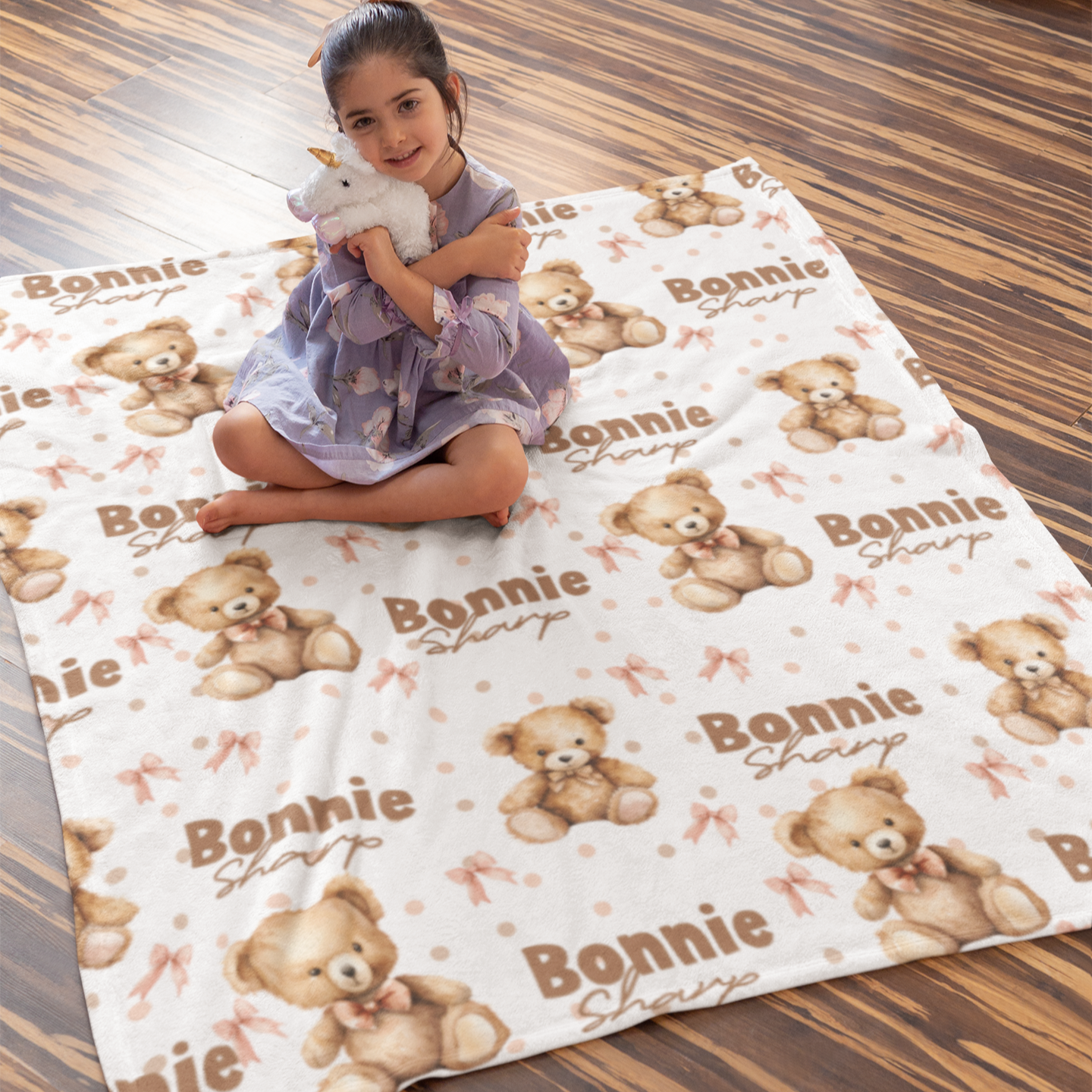 Personalized Plush Bear Name Blanket - Gift for Kid