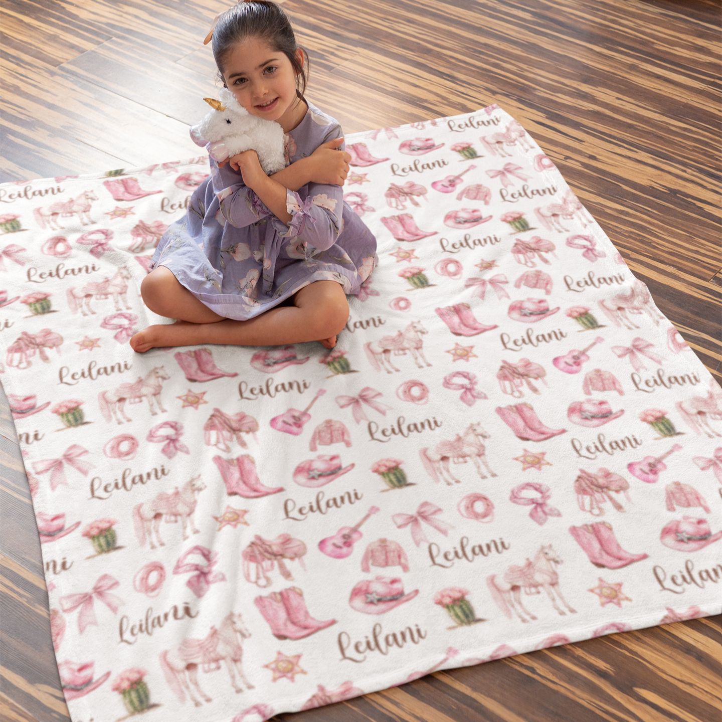 Personalized Pink Cowgirl Western Name Blankets - Gift for Kids